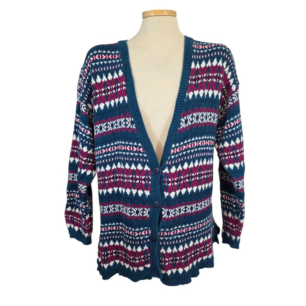 Paris Sport Club Sweater Womans Large Vintage V Neck Button Front Cardigan 90s